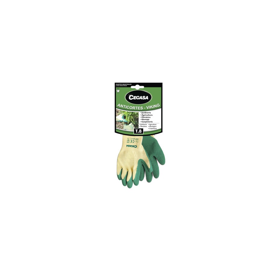 15015-GUANTES DE TRABAJO ANTICORTES VIKING ALGODON/LATEX VERDE T8-MEDIANA M CEGASA 100540
