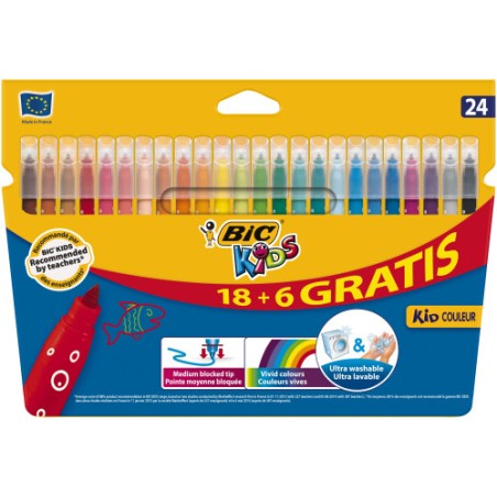 1502-ESTUCHE 24 ROTULADORES ULTRALAVABLES KID COULEUR TRAZO 0,8MM. BIC 9117373