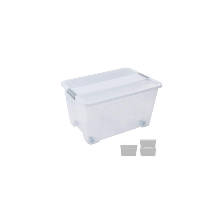 15023-CAJA DE ALMACENAJE CON TAPA Y RUEDAS 52 LITROS 40X57X32CM PP TRANSPARENTE ARCHIVO 2000 CP1482052 CS TP