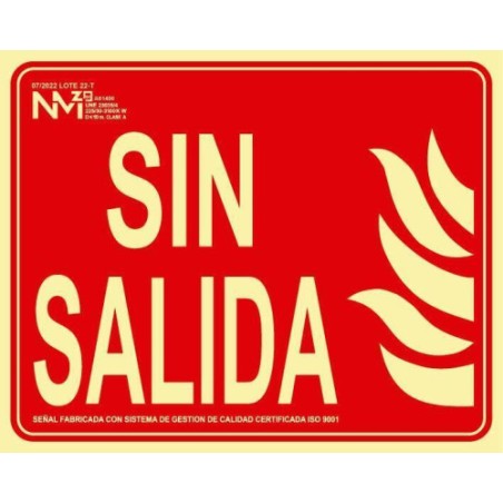 15038-SENAL DE INCENDIO "SIN SALIDA" 20X25CM HOMOLOGADA SEGUN NORMATIVA PP ROJO ARCHIVO 2000 6171-06H RJ