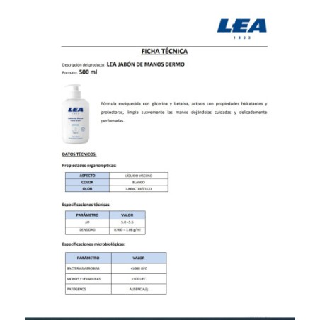 15141-JABON DE MANOS DERMO CON DISPENSADOR 500 ML LEA AE545