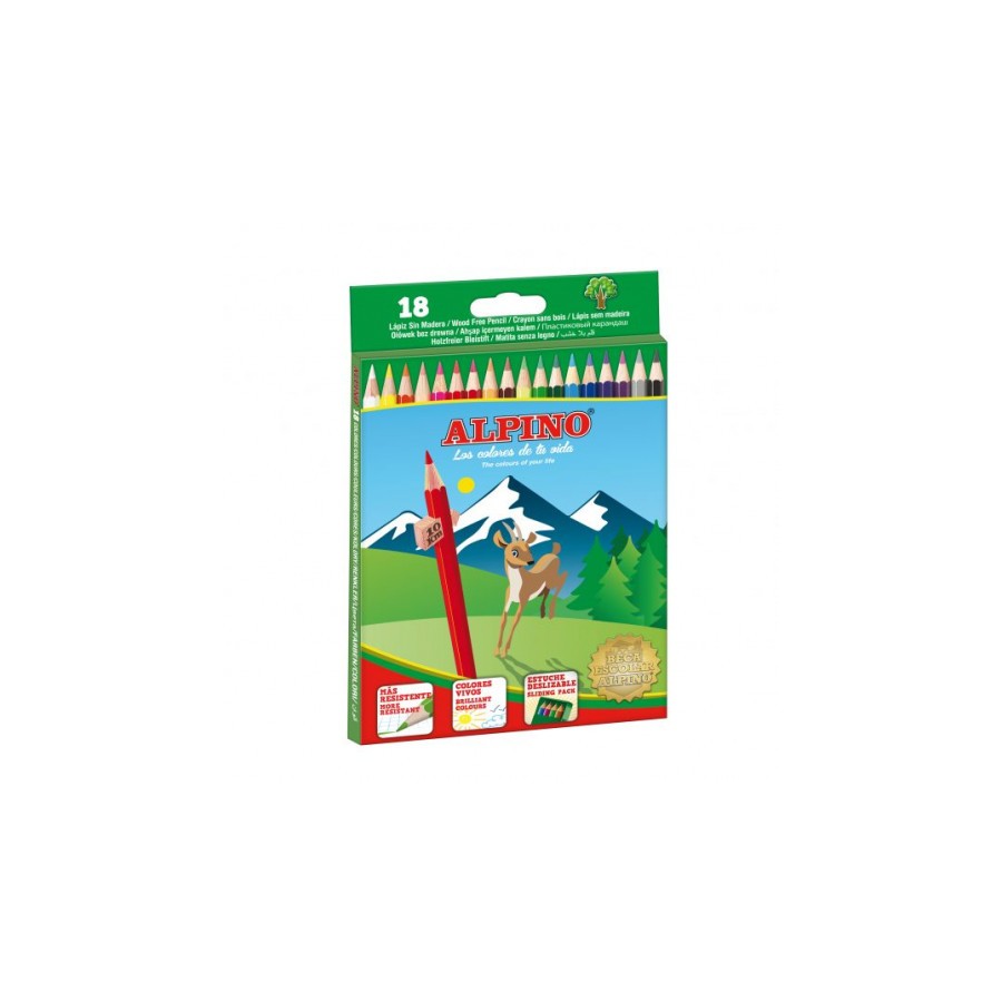1518-ESTUCHE CARTON 18 UNIDADES LAPICES HEXAGONALES ALTA CALIDAD 3MM. COLORES SURTIDOS ALPINO AL010656