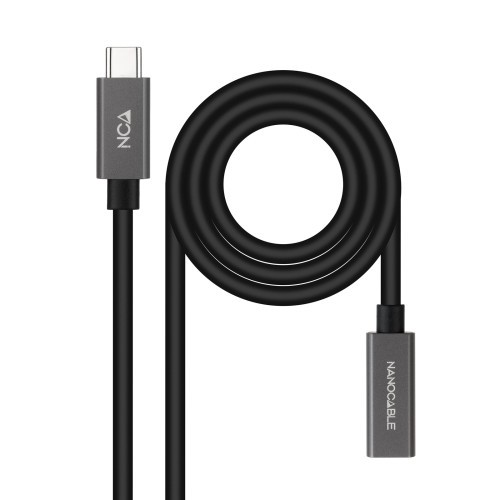 15486-Nanocable Cable Prolongador USB-C 3.2 Gen2x2 20Gbps 3A, 4K/60Hz, USB-C/M-USB-C/H, Negro, 2 m