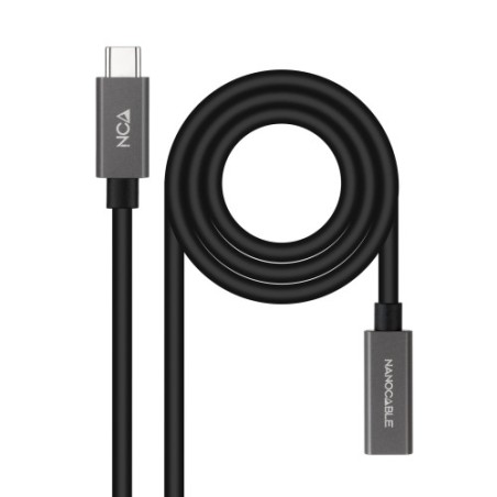 15486-Nanocable Cable Prolongador USB-C 3.2 Gen2x2 20Gbps 3A, 4K/60Hz, USB-C/M-USB-C/H, Negro, 2 m