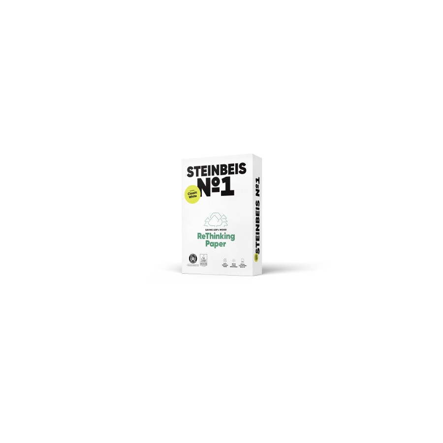 1550-PAQUETE 500H PAPEL RECICLADO 80GR A4 CLASSIC WHITE No1 ISO70 STEINBEIS 40002076