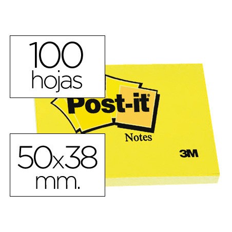 15513-PACK 12 BLOCS 100 HOJAS NOTAS ADHESIVAS 38X51MM CANARY YELLOW SIN ENCELOFANADO INDIVIDUAL 653-E POST-IT 7100290163