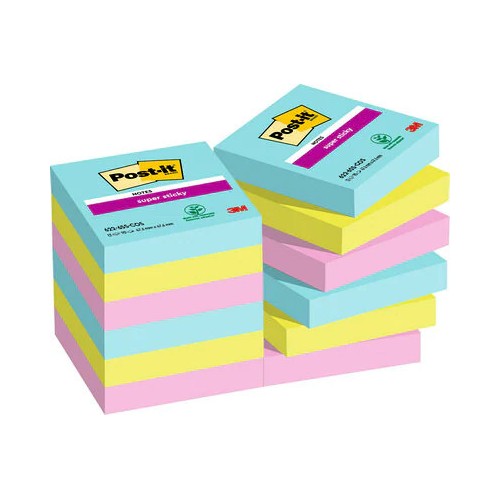 15518-PACK 12 BLOCS 90 HOJAS NOTAS ADHESIVAS 47,6X47,6MM SUPER STICKY COLECCION COSMIC CAJA CARTON 622-12SS-COS POST-IT