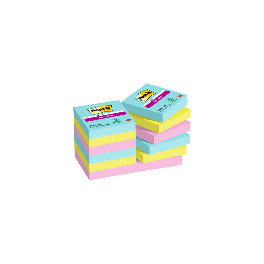 15518-PACK 12 BLOCS 90 HOJAS NOTAS ADHESIVAS 47,6X47,6MM SUPER STICKY COLECCION COSMIC CAJA CARTON 622-12SS-COS POST-IT