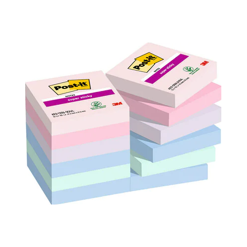PACK 12 BLOCS 90 HOJAS NOTAS ADHESIVAS 47,6X47,6MM SUPER STICKY COLECCION SOULFUL CAJA CARTON 622-12SS-SOUL POST-IT 7100290159