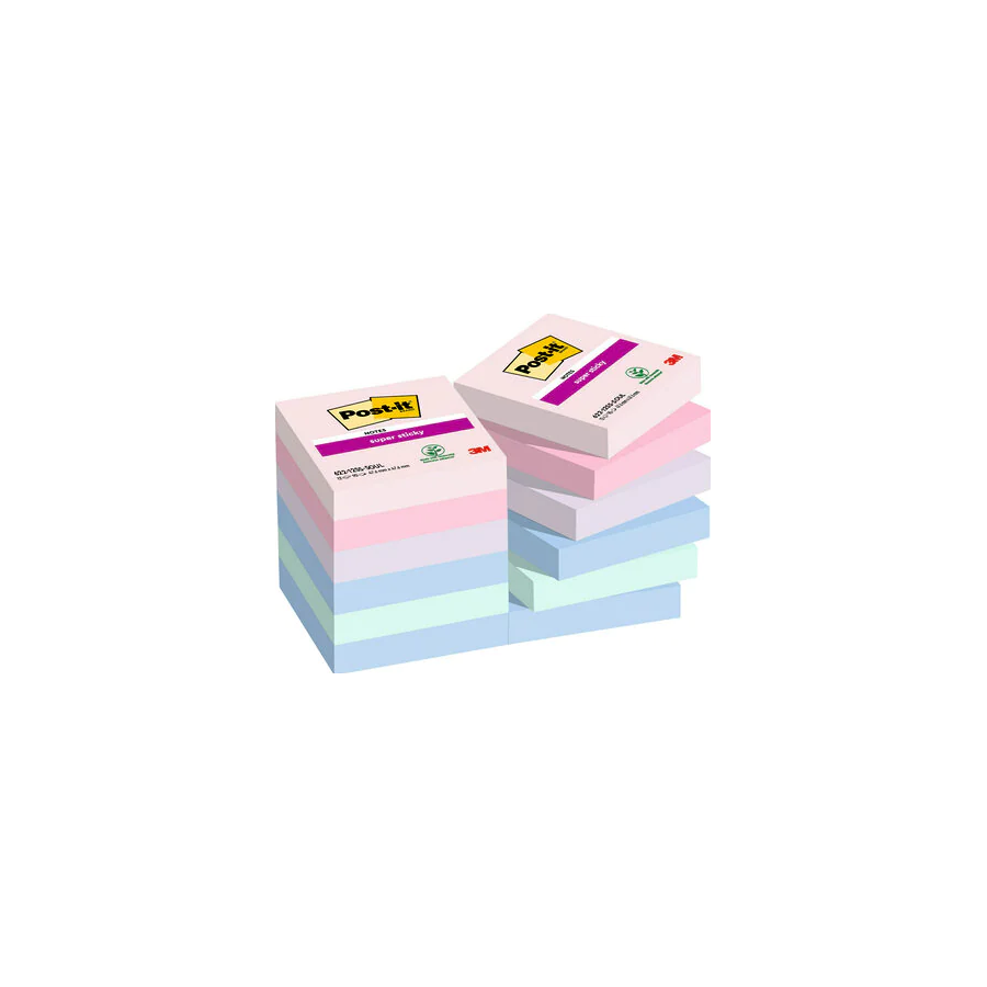 PACK 12 BLOCS 90 HOJAS NOTAS ADHESIVAS 47,6X47,6MM SUPER STICKY COLECCION SOULFUL CAJA CARTON 622-12SS-SOUL POST-IT 7100290159