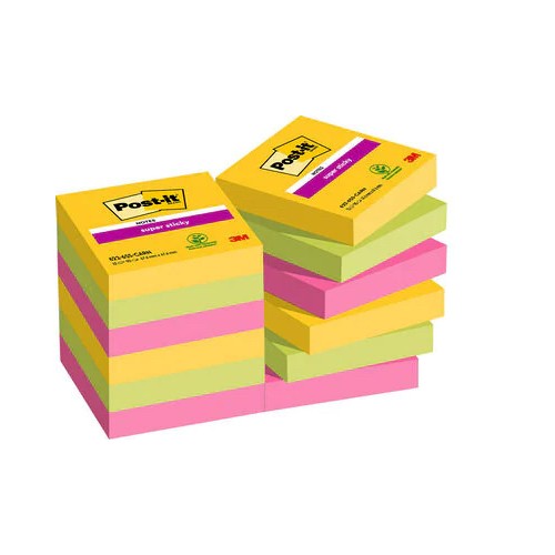 15521-PACK 12 BLOCS 90 HOJAS NOTAS ADHESIVAS 47,6X47,6MM SUPER STICKY COLECCION CARNIVAL CAJA CARTON 622-12SS-CARN POST-