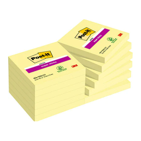 15528-PACK 12 BLOCS 90 HOJAS NOTAS ADHESIVAS 76X76MM SUPER STICKY SIN ENCELOFANADO INDIVIDUAL 654-12SSCY-EU POST-IT 7100