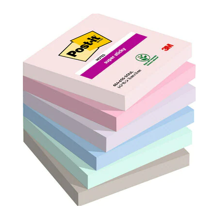 15536-PACK 6 BLOCS 90 HOJAS NOTAS ADHESIVAS 76X76MM SUPER STICKY COLECCION SOULFUL 654-6SS-SOUL POST-IT 7100259204