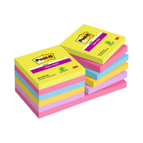 15538-PACK 12 BLOCS 90 HOJAS NOTAS ADHESIVAS 76X76MM SUPER STICKY COLORES SURTIDOS ULTRA 654-12SSUC POST-IT 7100290156