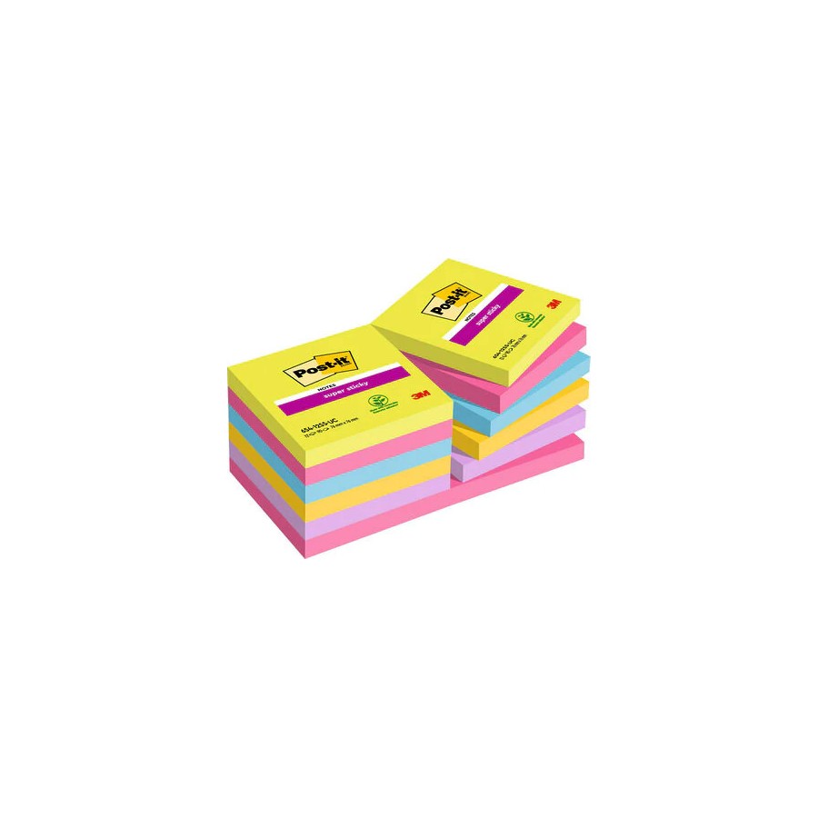 15538-PACK 12 BLOCS 90 HOJAS NOTAS ADHESIVAS 76X76MM SUPER STICKY COLORES SURTIDOS ULTRA 654-12SSUC POST-IT 7100290156
