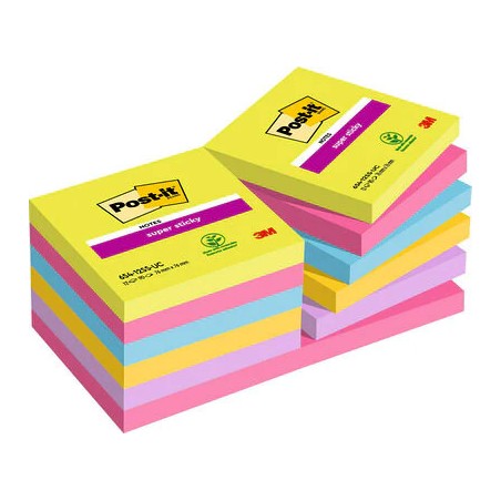 15538-PACK 12 BLOCS 90 HOJAS NOTAS ADHESIVAS 76X76MM SUPER STICKY COLORES SURTIDOS ULTRA 654-12SSUC POST-IT 7100290156