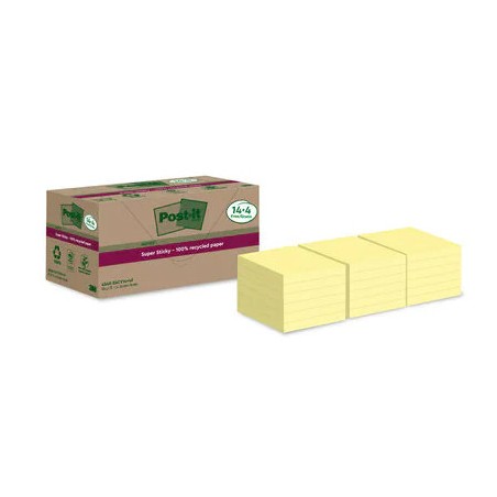 15540-PACK 14+4 BLOCS 90 HOJAS NOTAS RECICLADAS ADHESIVAS 76X76MM SUPER STICKY AMARILLO PASTEL 654 RSSCY14+4 POST-IT 710