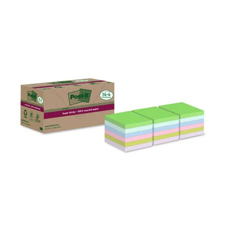 15542-PACK 14+4 BLOCS 90 HOJAS NOTAS RECICLADAS ADHESIVAS 76X76MM SUPER STICKY COLORES SURTIDOS 654 RSSCOL14+4 POST-IT 7