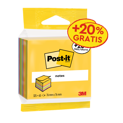 15548-CUBO 325+65 HOJAS NOTAS ADHESIVAS 76X76MM COLORES SURTIDOS EMBLISTADO INDIVIDUAL 2014-UCP POST-IT 7100172397
