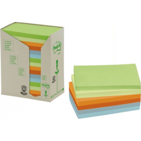 15577-PACK 16 BLOCS 100 HOJAS NOTAS RECICLADAS ADHESIVAS 76X127MM COLORES SURTIDOS PASTEL 655-1RPT POST-IT 7100259665
