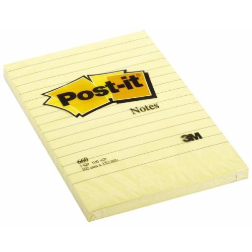 15585-BLOC 100 HOJAS NOTAS GRANDES ADHESIVAS 101X152MM CANARY YELLOW CON LINEAS 660 POST-IT 7100172753