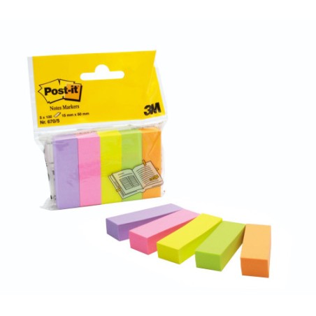 15599-PACK 5 BLOCS 100 HOJAS MININOTAS 15X50MM COLORES SURTIDOS 670-5 POST-IT 7100172770