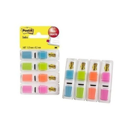 15601-PACK 3+1 DISPENSADORES X 35 MARCADORES INDEX PEQUENOS 11,9X43,2MM COLORES SURTIDOS TRANSLUCIDOS 683-4ABB POST-IT 7