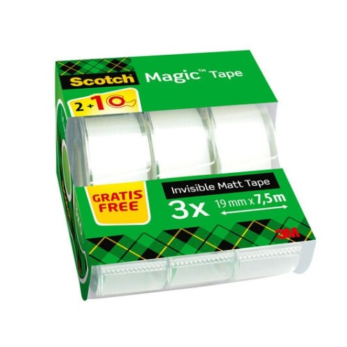 15637-PACK 2+1 ROLLOS CINTA INVISIBLE 19MM X 7,5M MAGICCON DISPENSADOR 8-1975C3 SCOTH 7100088375
