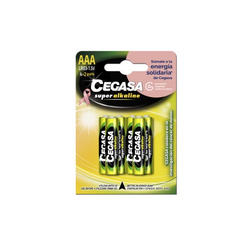 16305-BLISTER 4+2 PILAS SUPER ALKALINAS LR03 - E92 (AAA) CANCER MAMA CEGASA 329057