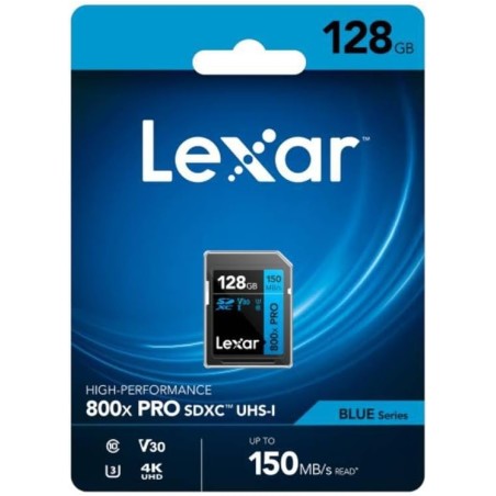 LEXAR 128GB PROFESSIONAL 800X PRO SDXC UHS-I CARDS,  UP TO 150MB/S READ 45MB/S WRITE C10 V30 U3
