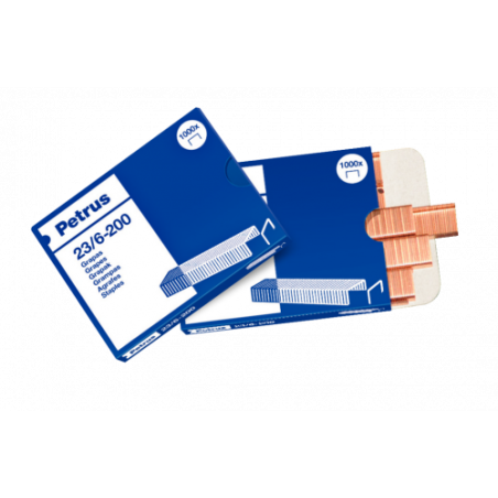 1685-CAJA DE 1000 GRAPAS TIPO 23/6 - 200 COBREADAS PARA GRAPADORAS DE ESCOLARES/OFICINA PETRUS 23600