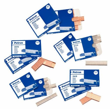 1687-CAJA DE 1000 GRAPAS TIPO 22/8 - 24/8 COBREADAS PARA GRAPADORAS DE SOBREMESA/OFICINA PETRUS 55714