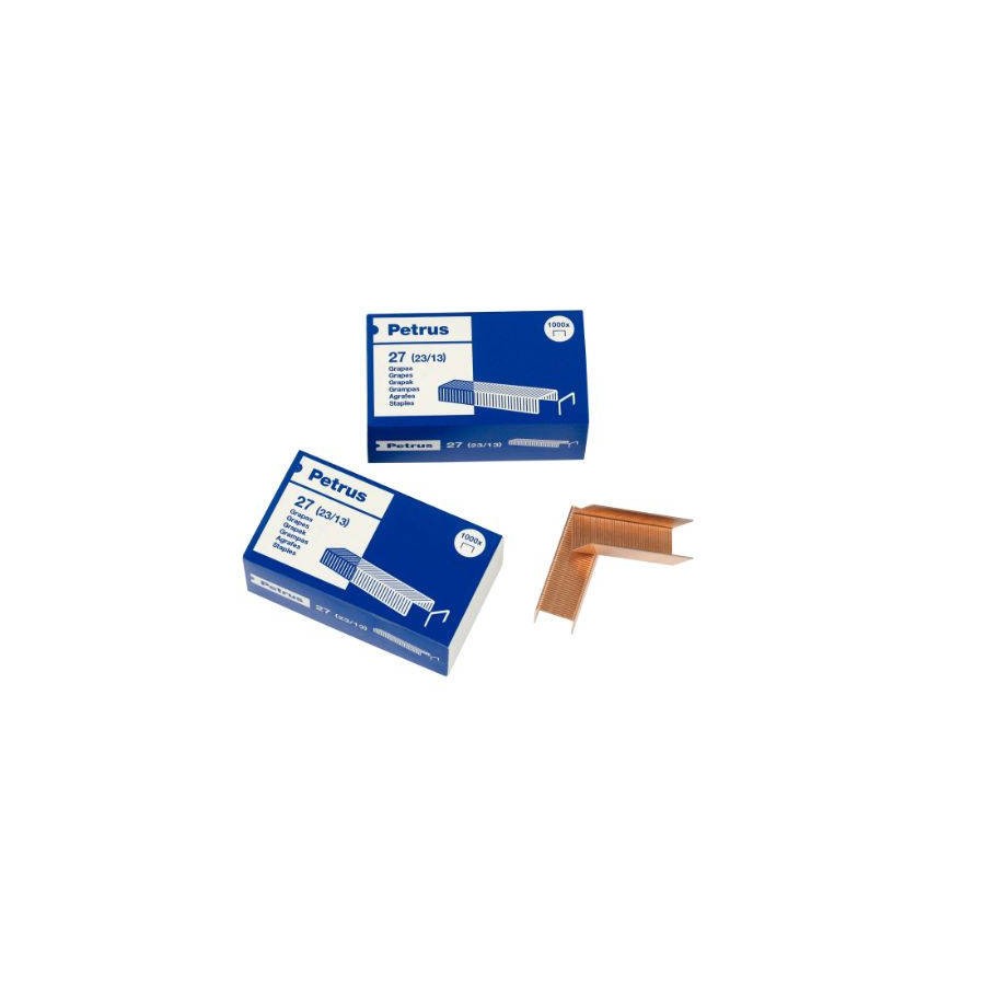 1692-CAJA DE 1000 GRAPAS TIPO No 27 (23/13) COBREADAS PARA GRAPADORAS DE GRUESOS PETRUS 55720
