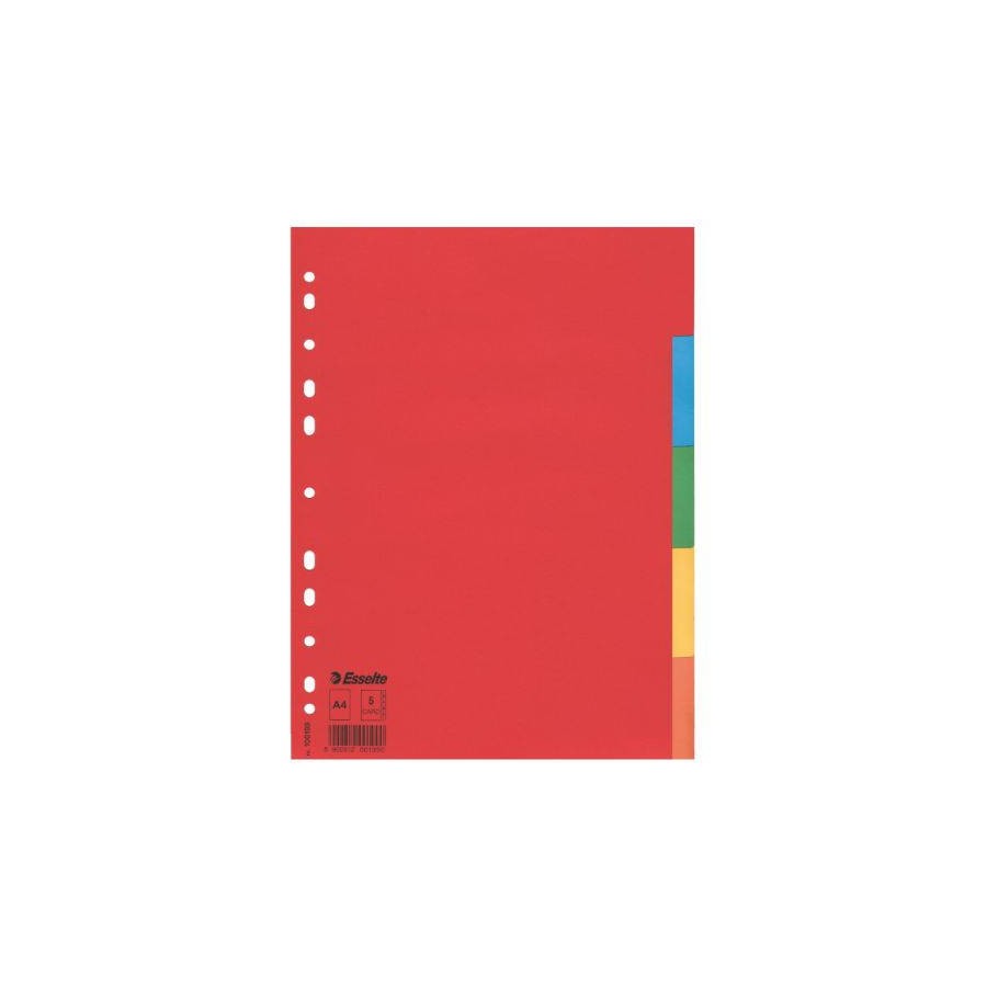 1712-SEPARADOR DE CARTON CON 5 POSICIONES FORMATO A4 COLORES VIVOS ESSELTE 100199