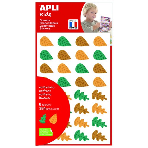 17179-BOLSA DE GOMETS - PEGATINAS HOJAS DE ARBOLES 6 HOJAS APLI 19