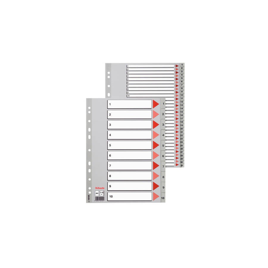 1719-SEPARADOR NUMERICO POLIPROPILENO MULTITALADRO 1-12 FORMATO FOLIO COLOR GRIS ESSELTE 47138