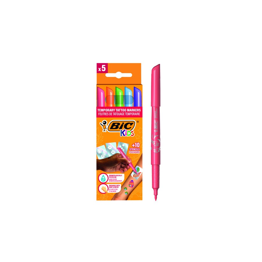 17215-ESTUCHE TATTOO 5 ROTULADORES ESPECIAL TATOO+10 PLANTILLAS TATOO  BIC 516874