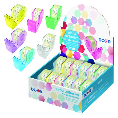 17253-EXPOSITOR DE 12 DISPENSADORES DE CINTA ADHESIVA - COLORES SURTIDOS DOHE 50987
