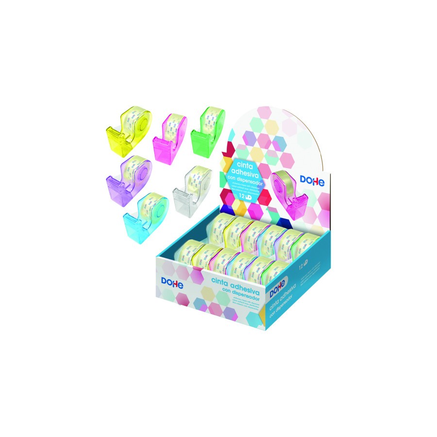 17253-EXPOSITOR DE 12 DISPENSADORES DE CINTA ADHESIVA - COLORES SURTIDOS DOHE 50987