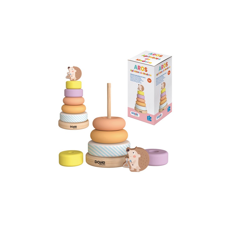 17255-CAJA TORRE DE AROS APILABLES DE MADERA - A PARTIR DE 1 ANO.  DOHE 64001