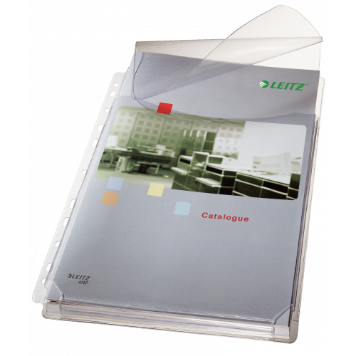 1727-BOLSA 5 FUNDAS FUELLE CON SOLAPA MULTITALADRO GRAN CAPACIDAD FORMATO A4 170 MICRAS PVC TRANSPARENTE LEITZ 47573003