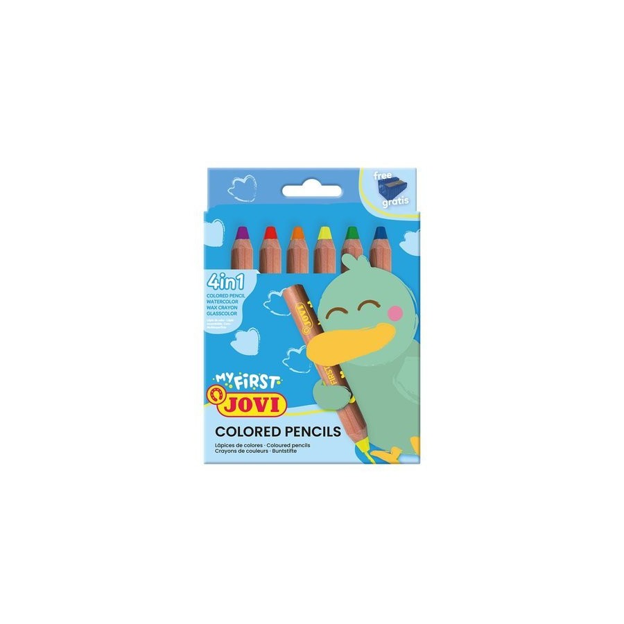 MY FIRST COLOURED PENCIL ESTUCHE 6 LAPICES DE MADERA 4 EN 1 DE COLORES SURTIDOS + SACAPUNTA NEW JOVI 731/6