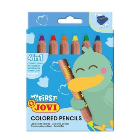 MY FIRST COLOURED PENCIL ESTUCHE 6 LAPICES DE MADERA 4 EN 1 DE COLORES SURTIDOS + SACAPUNTA NEW JOVI 731/6