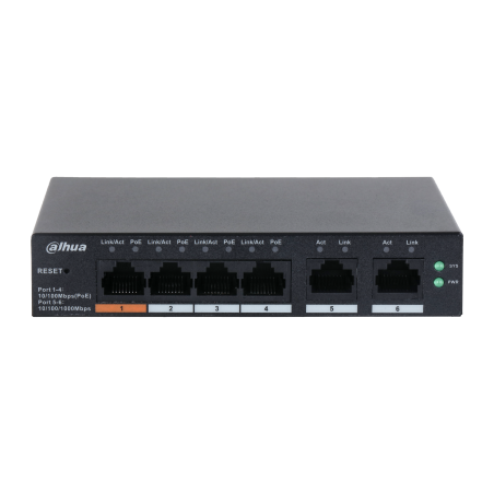 (DH-CS4006-4ET-60) DAHUA SWITCH 6 PUERTOS, 4 POE, GESTIONABLE CON CLOUD