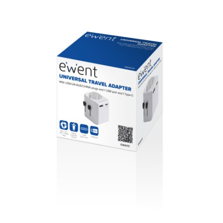 17574-Ewent EW1472 adaptador de enchufe electrico Universal Blanco