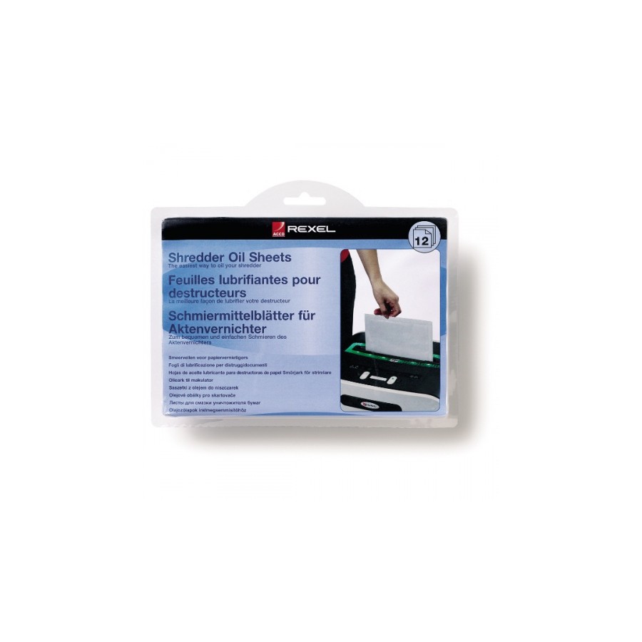1773-PACK 12 LAMINAS LUBRICANTES PARA DESTRUCTORAS TAMANO A5 REXEL 2101948