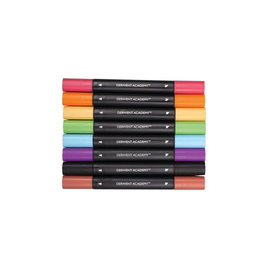 1789-PACK DE 8 ROTULADORES DE 2 PUNTAS FINA Y BISELADA ALTA CALIDAD COLORES SURTIDOS DERWENT 98208