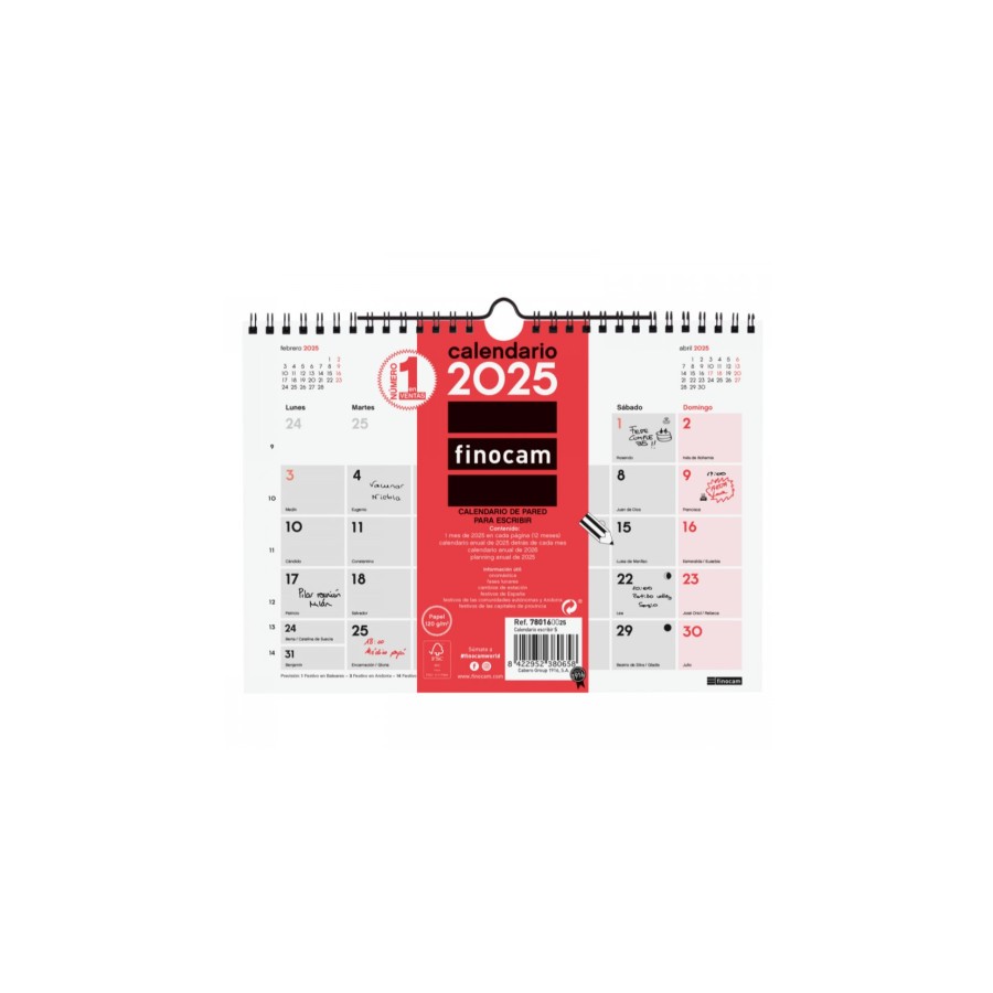 CALENDARIO 2025 NEUTRO PARED ESCRIBIR S 210X150MM FINOCAM 780160025