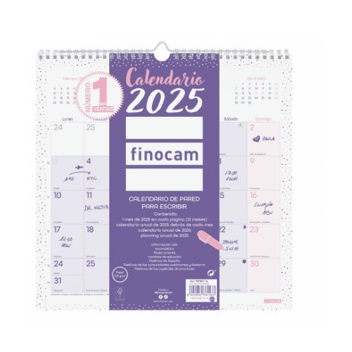 CALENDARIO 2025 PARED TRENDY CHIC ESCRIBIR 300X300MM MORADO FINOCAM 787002725