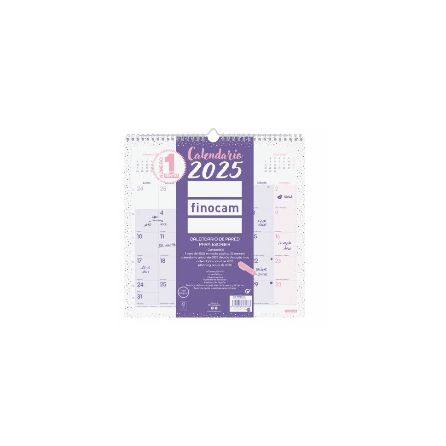 CALENDARIO 2025 PARED TRENDY CHIC ESCRIBIR 300X300MM MORADO FINOCAM 787002725